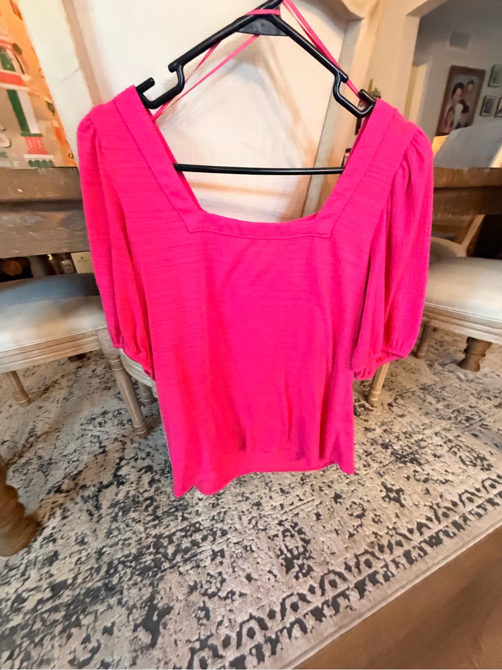 CeCe Hot Pink Square Neck Puff Sleeve Top